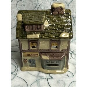 Vtg  Dickens Village Ceramic Candle Holder Bakery‎ Store Christmas CandleHolder